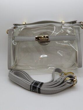 Clear Mini Crossbody Bag with Gray Trim and Gold Hardware